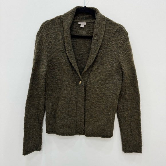 J Jill Women's Alpaca Wool blend Cardigan Green Aztec Open Front 1 button Sz M - Picture 1 of 4